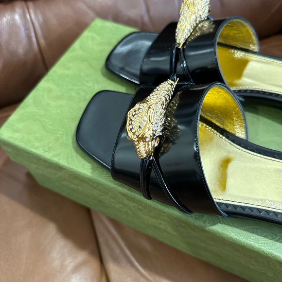 Patent Crystal Snake Head Slide Sandals - Picture 8 of 12